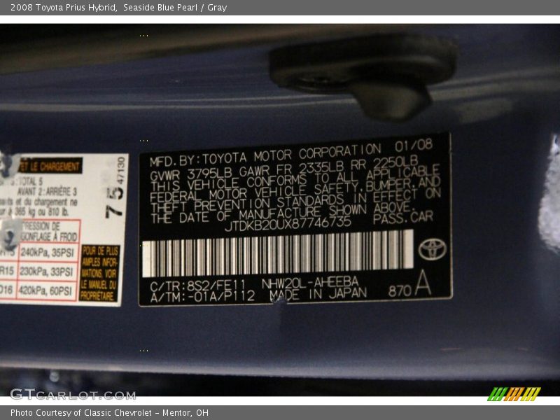 Seaside Blue Pearl / Gray 2008 Toyota Prius Hybrid