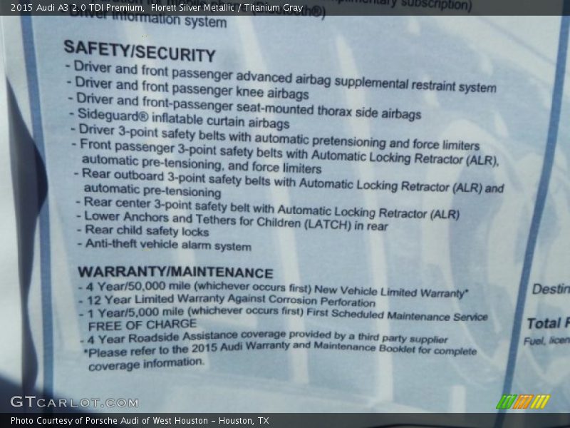 Florett Silver Metallic / Titanium Gray 2015 Audi A3 2.0 TDI Premium