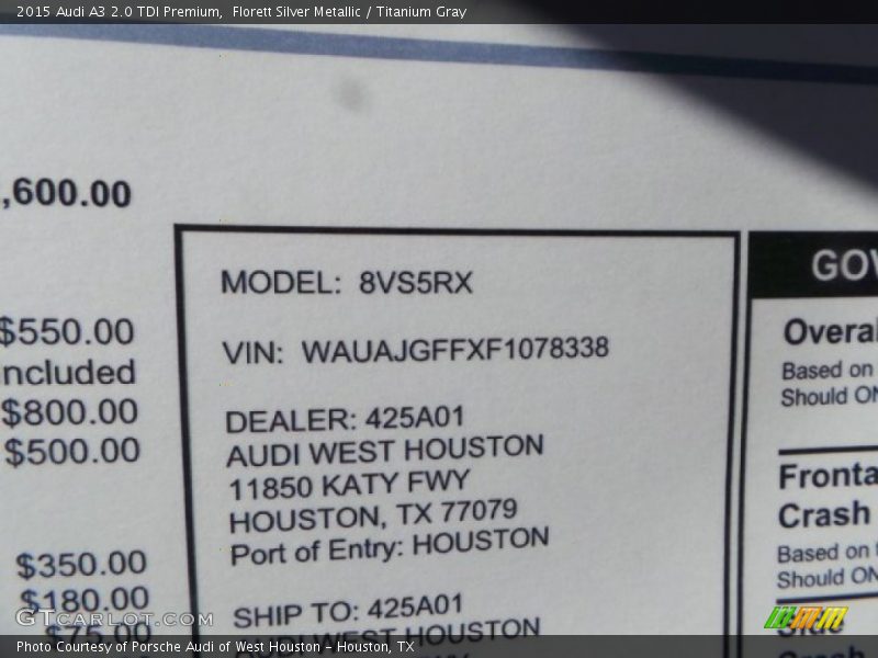 Florett Silver Metallic / Titanium Gray 2015 Audi A3 2.0 TDI Premium