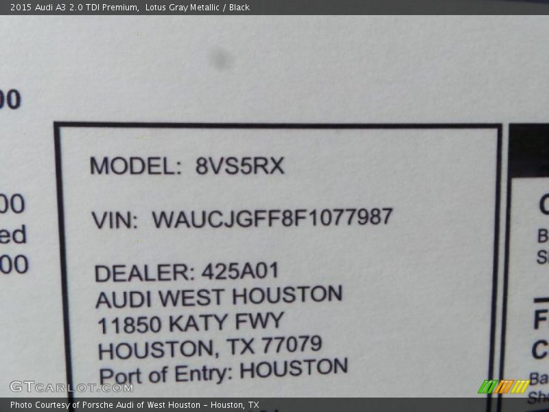 Lotus Gray Metallic / Black 2015 Audi A3 2.0 TDI Premium