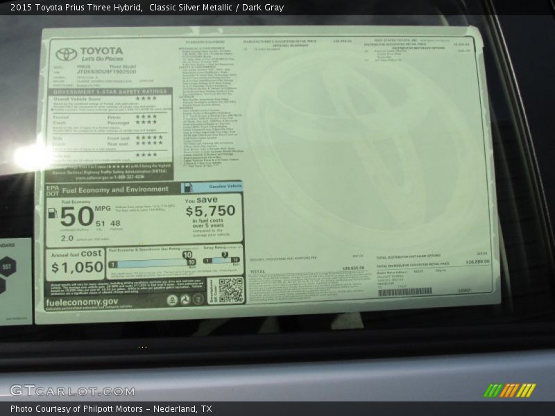 Classic Silver Metallic / Dark Gray 2015 Toyota Prius Three Hybrid