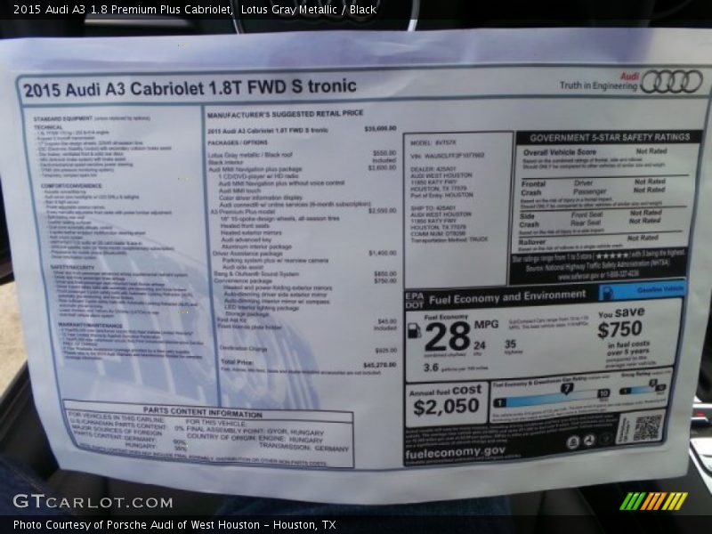 Lotus Gray Metallic / Black 2015 Audi A3 1.8 Premium Plus Cabriolet
