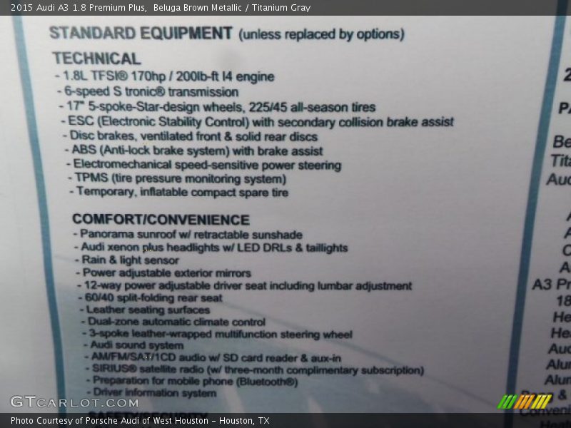 Beluga Brown Metallic / Titanium Gray 2015 Audi A3 1.8 Premium Plus
