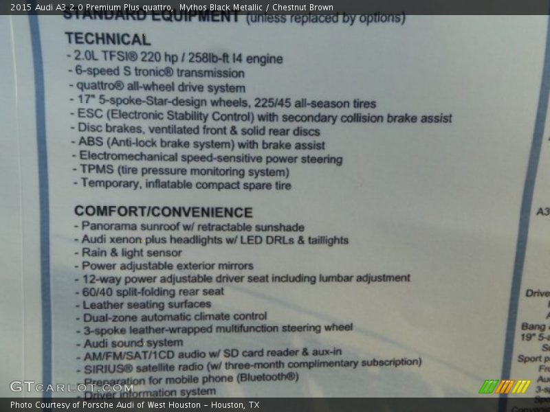 Mythos Black Metallic / Chestnut Brown 2015 Audi A3 2.0 Premium Plus quattro