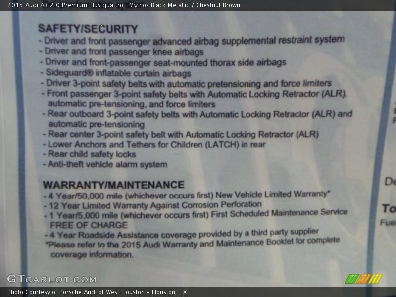 Mythos Black Metallic / Chestnut Brown 2015 Audi A3 2.0 Premium Plus quattro
