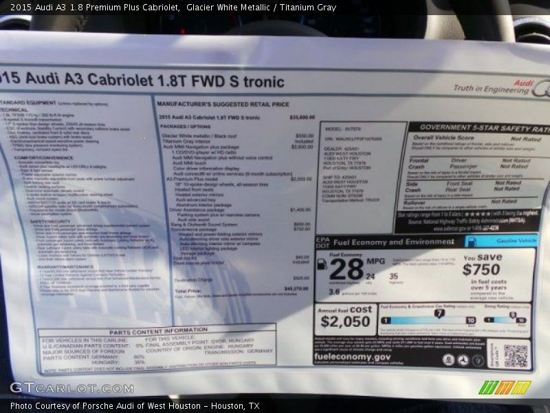  2015 A3 1.8 Premium Plus Cabriolet Window Sticker