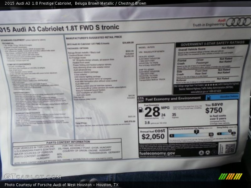  2015 A3 1.8 Prestige Cabriolet Window Sticker