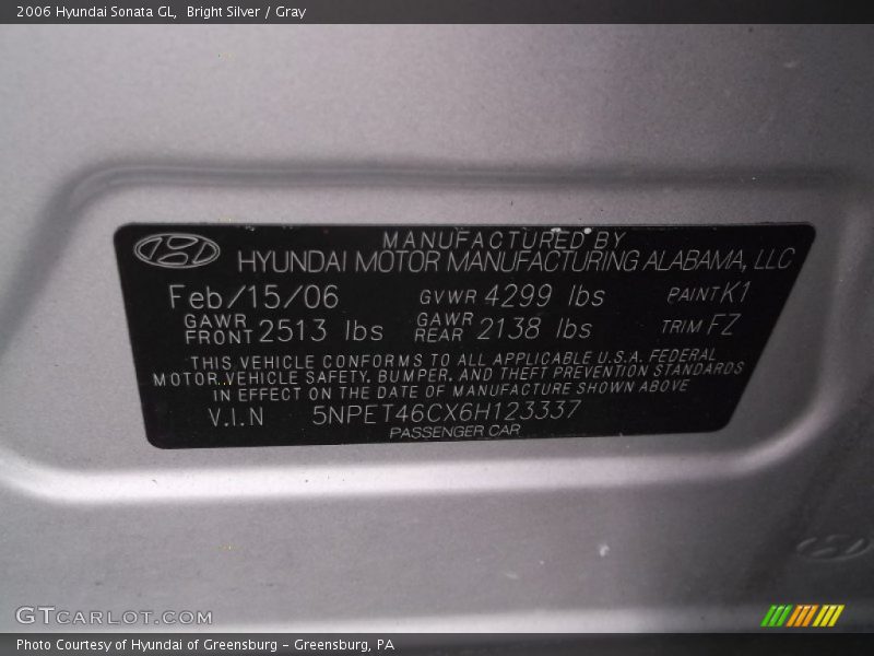 Bright Silver / Gray 2006 Hyundai Sonata GL