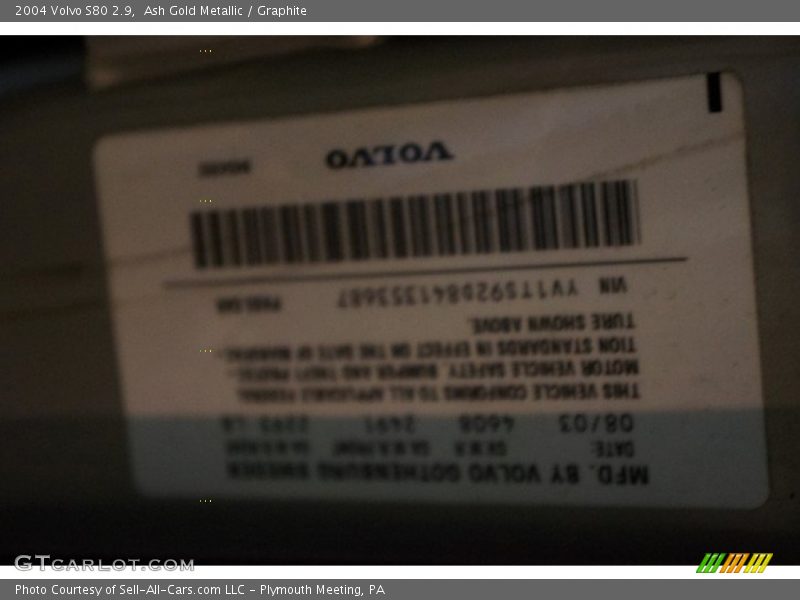 Ash Gold Metallic / Graphite 2004 Volvo S80 2.9