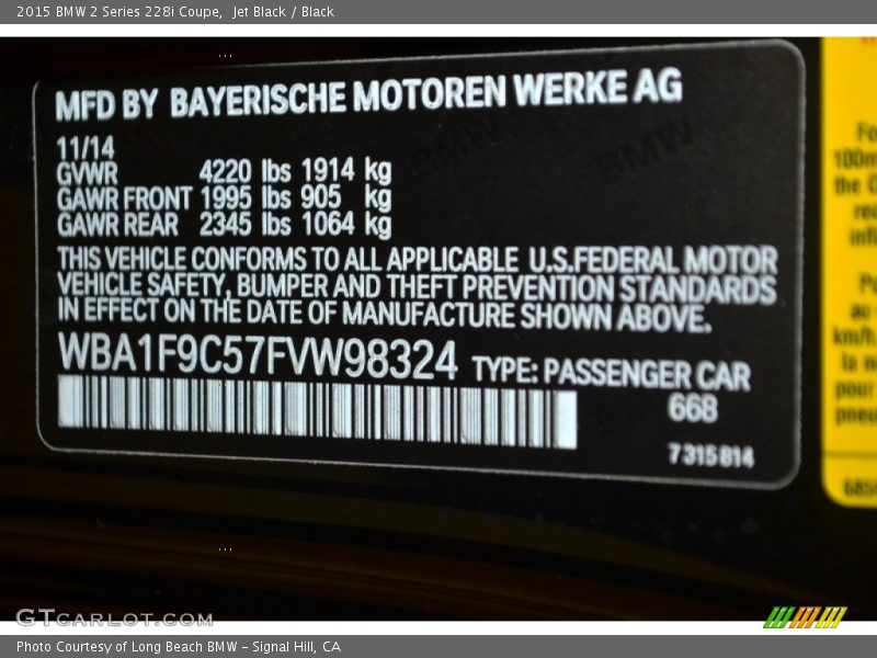 Jet Black / Black 2015 BMW 2 Series 228i Coupe