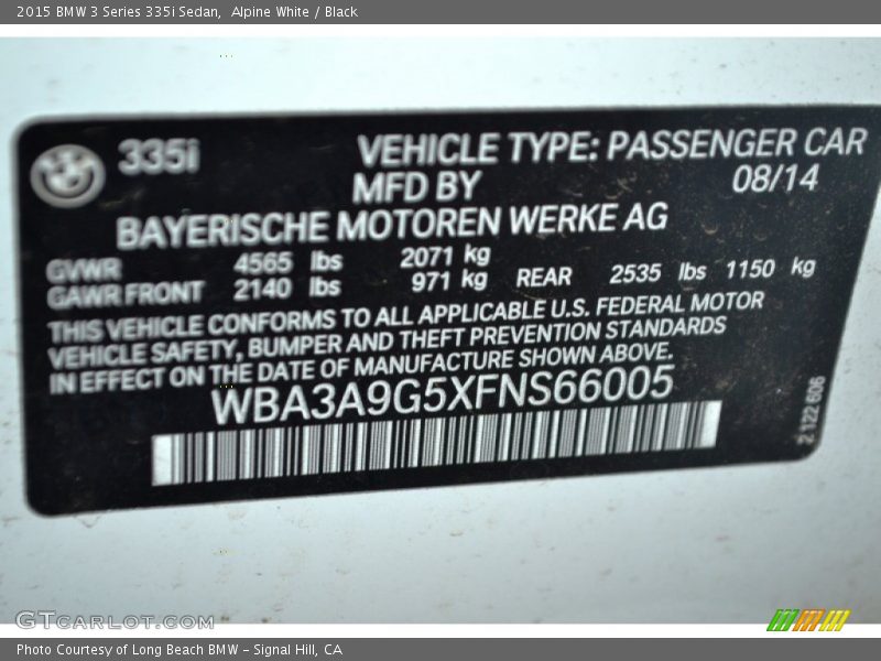 Alpine White / Black 2015 BMW 3 Series 335i Sedan