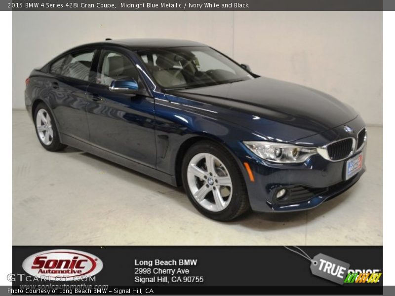 Midnight Blue Metallic / Ivory White and Black 2015 BMW 4 Series 428i Gran Coupe