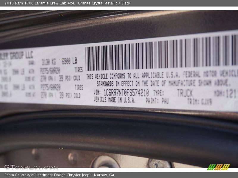 2015 1500 Laramie Crew Cab 4x4 Granite Crystal Metallic Color Code PAU