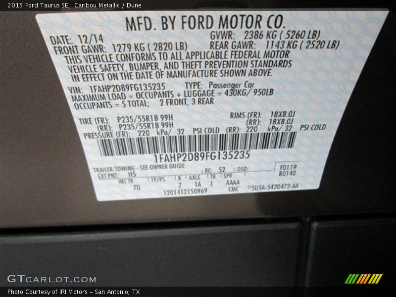 Caribou Metallic / Dune 2015 Ford Taurus SE