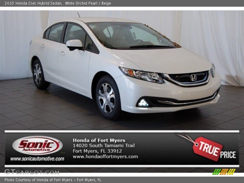 White Orchid Pearl / Beige 2015 Honda Civic Hybrid Sedan