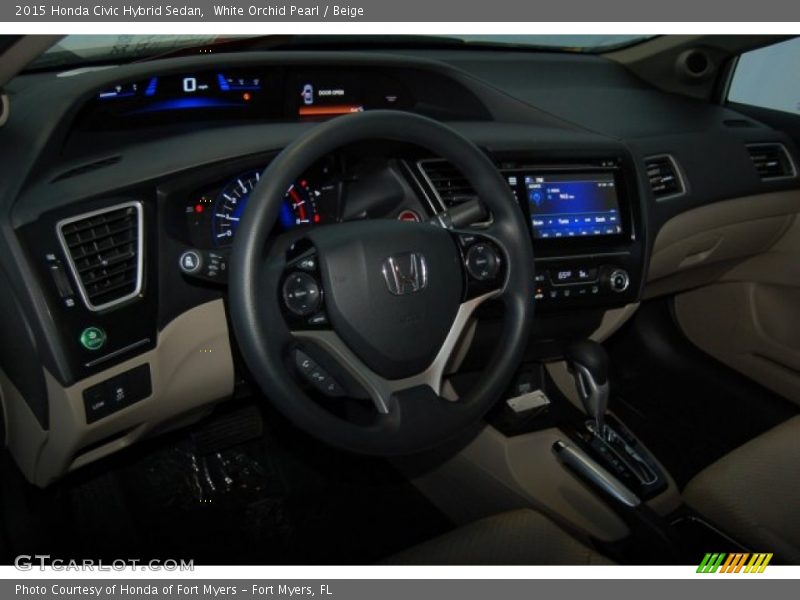White Orchid Pearl / Beige 2015 Honda Civic Hybrid Sedan