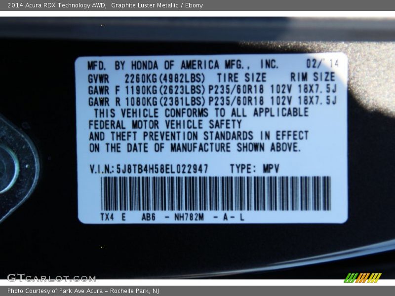 Graphite Luster Metallic / Ebony 2014 Acura RDX Technology AWD