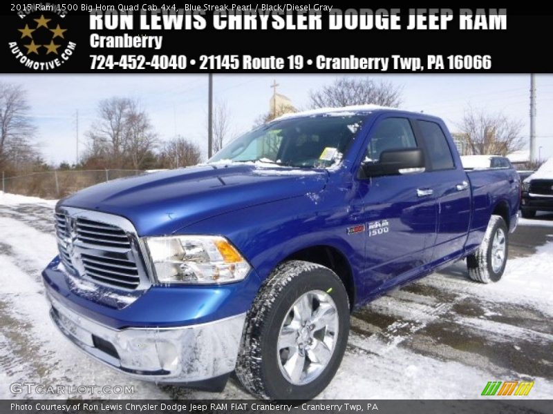 Blue Streak Pearl / Black/Diesel Gray 2015 Ram 1500 Big Horn Quad Cab 4x4