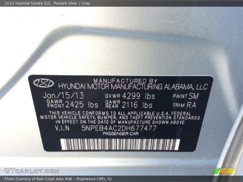 Radiant Silver / Gray 2013 Hyundai Sonata GLS