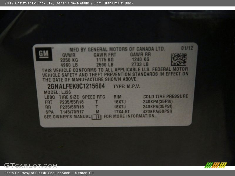 Ashen Gray Metallic / Light Titanium/Jet Black 2012 Chevrolet Equinox LTZ