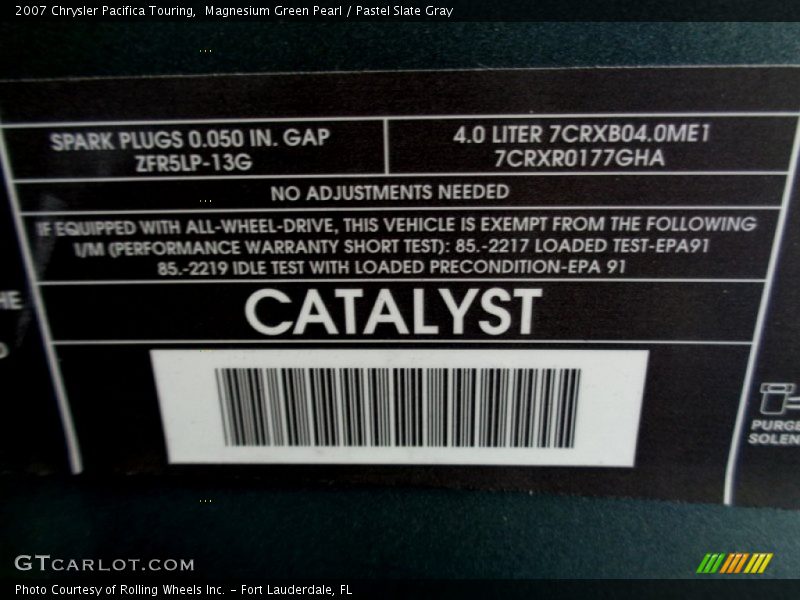Info Tag of 2007 Pacifica Touring