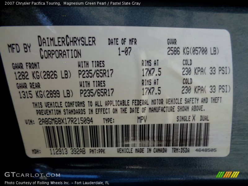 2007 Pacifica Touring Magnesium Green Pearl Color Code PPK