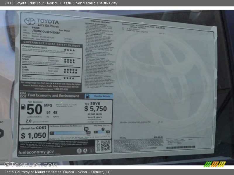 Classic Silver Metallic / Misty Gray 2015 Toyota Prius Four Hybrid