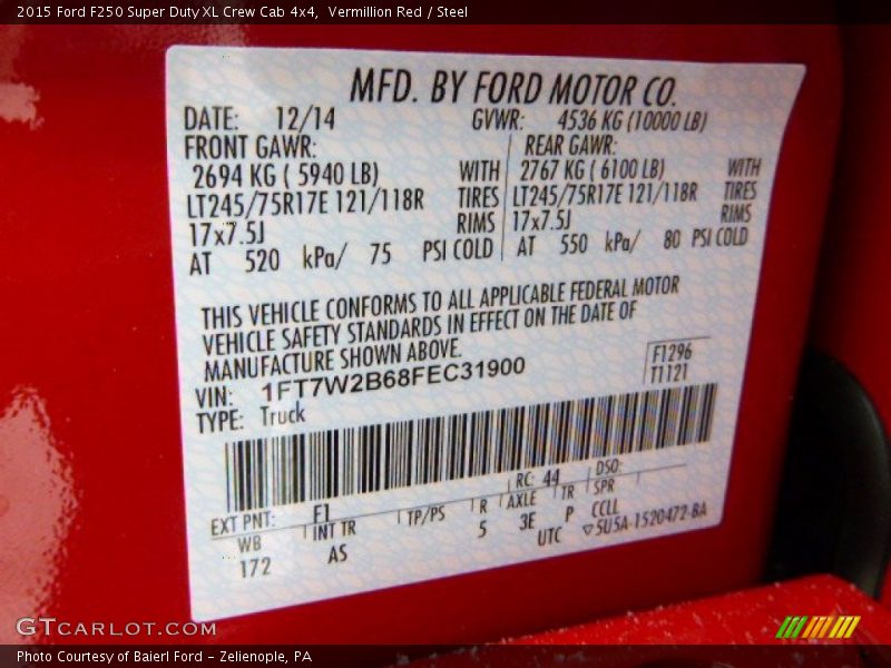 Vermillion Red / Steel 2015 Ford F250 Super Duty XL Crew Cab 4x4