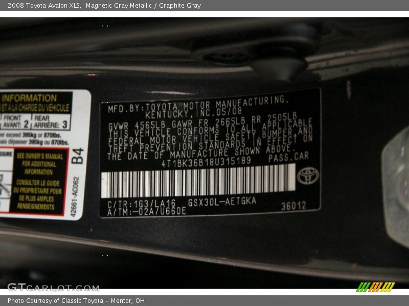 Magnetic Gray Metallic / Graphite Gray 2008 Toyota Avalon XLS