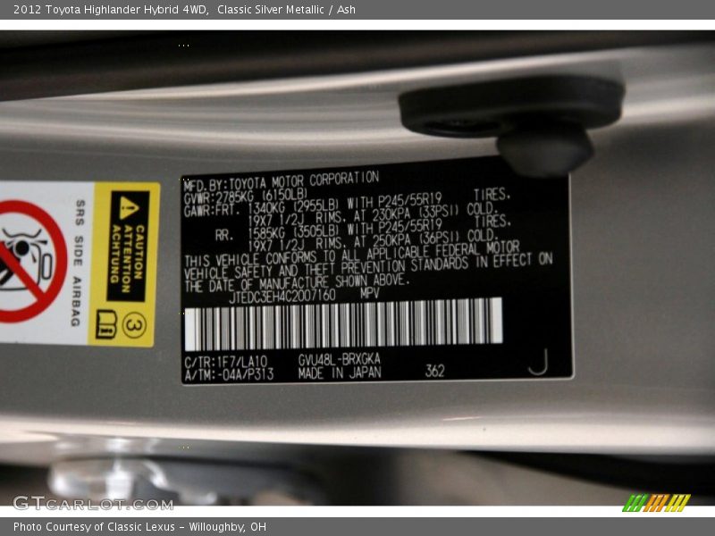 Classic Silver Metallic / Ash 2012 Toyota Highlander Hybrid 4WD