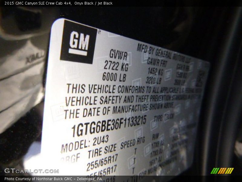 Onyx Black / Jet Black 2015 GMC Canyon SLE Crew Cab 4x4