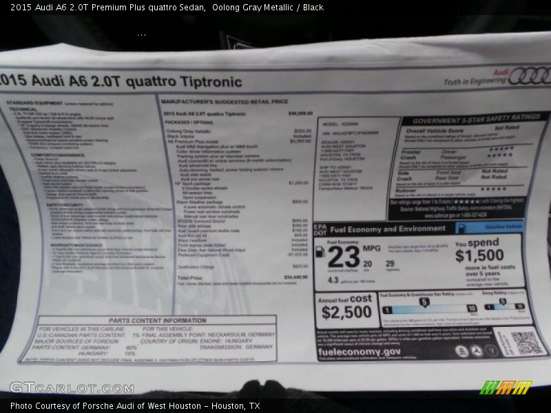  2015 A6 2.0T Premium Plus quattro Sedan Window Sticker