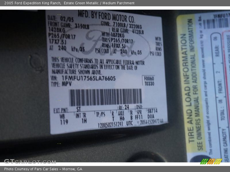 2005 Expedition King Ranch Estate Green Metallic Color Code ST