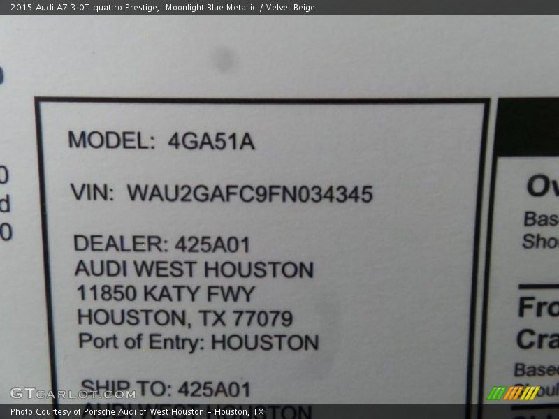 Moonlight Blue Metallic / Velvet Beige 2015 Audi A7 3.0T quattro Prestige