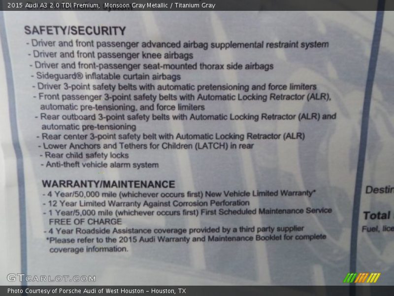 Monsoon Gray Metallic / Titanium Gray 2015 Audi A3 2.0 TDI Premium