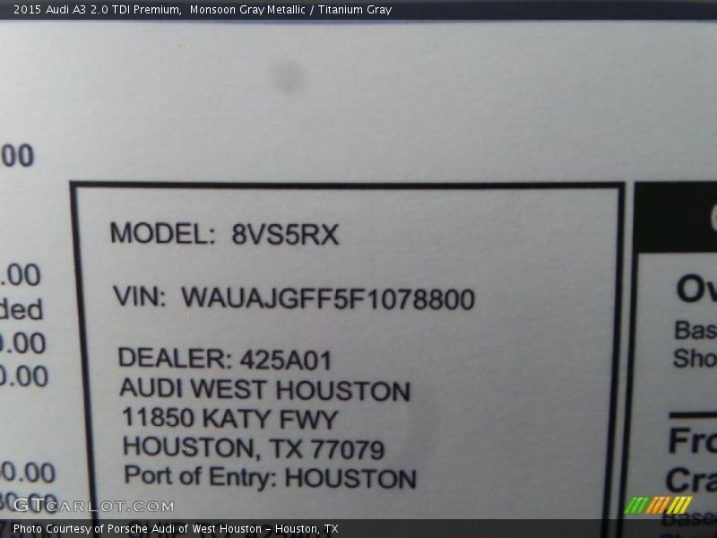 Monsoon Gray Metallic / Titanium Gray 2015 Audi A3 2.0 TDI Premium