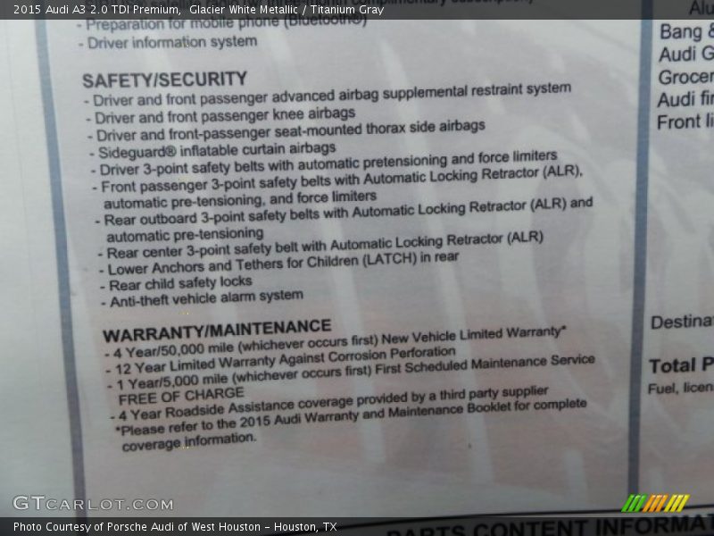 Glacier White Metallic / Titanium Gray 2015 Audi A3 2.0 TDI Premium