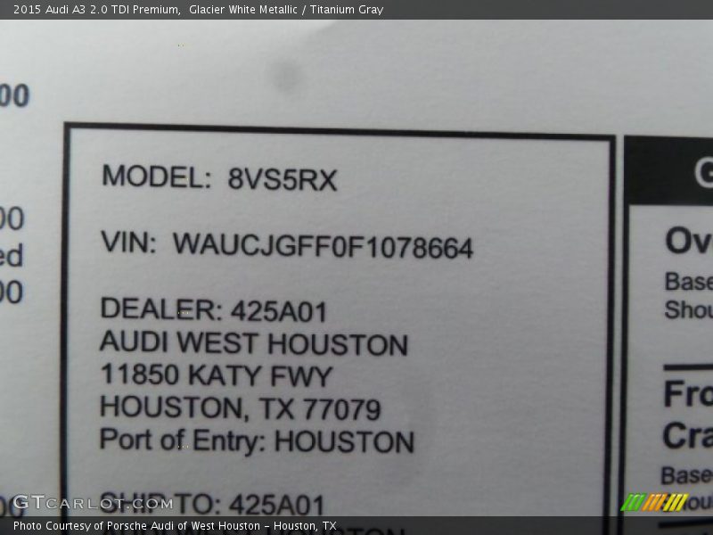 Glacier White Metallic / Titanium Gray 2015 Audi A3 2.0 TDI Premium