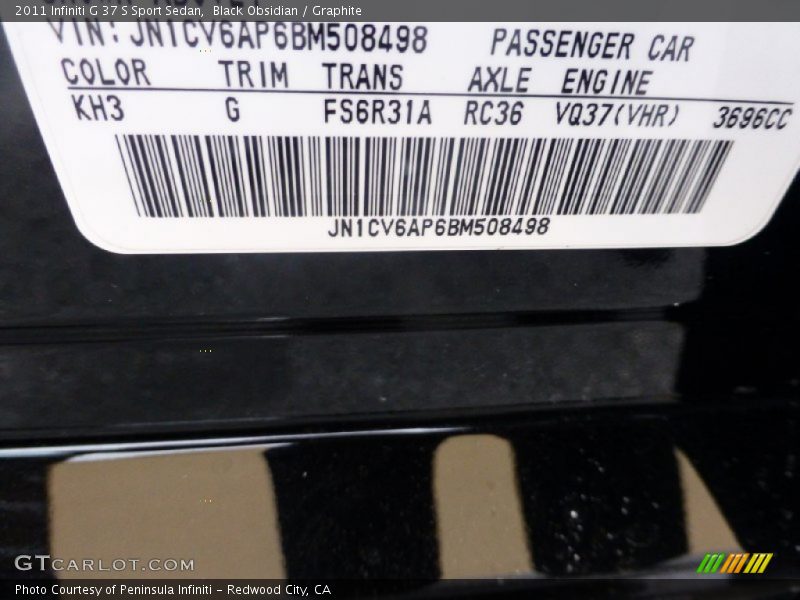 Black Obsidian / Graphite 2011 Infiniti G 37 S Sport Sedan