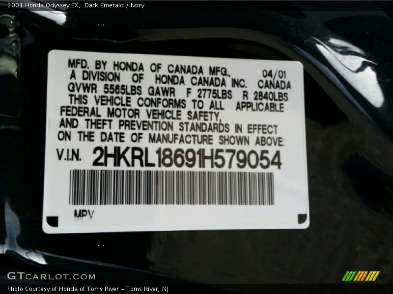 Dark Emerald / Ivory 2001 Honda Odyssey EX