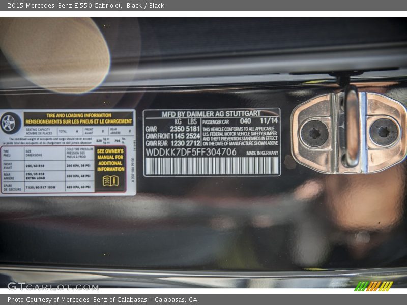 2015 E 550 Cabriolet Black Color Code 040