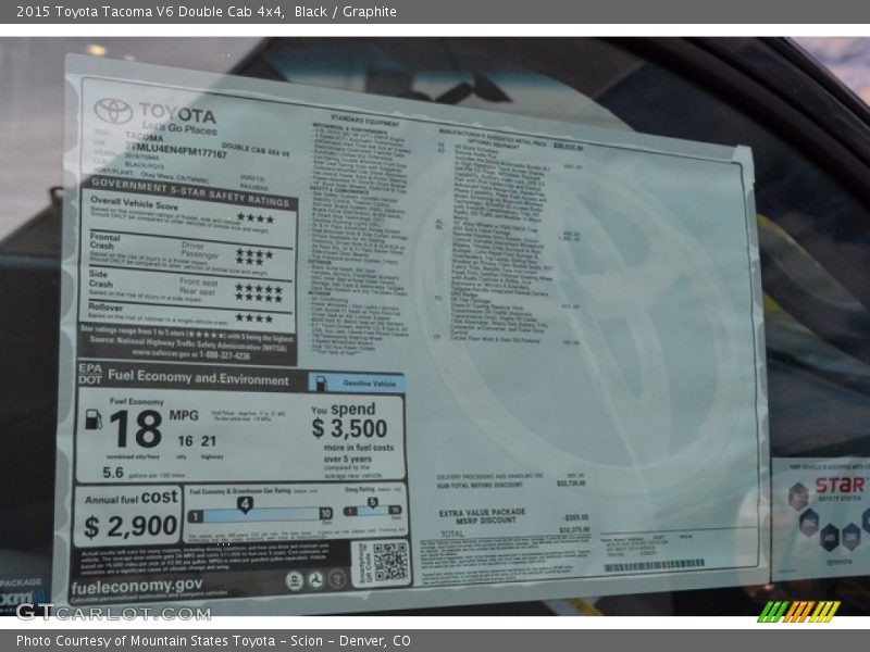 Black / Graphite 2015 Toyota Tacoma V6 Double Cab 4x4