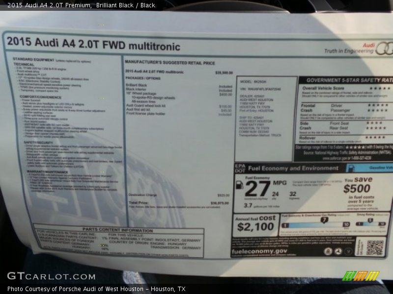 Brilliant Black / Black 2015 Audi A4 2.0T Premium