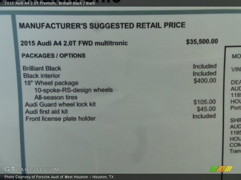 Brilliant Black / Black 2015 Audi A4 2.0T Premium