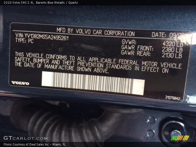 Barents Blue Metallic / Quartz 2010 Volvo S40 2.4i