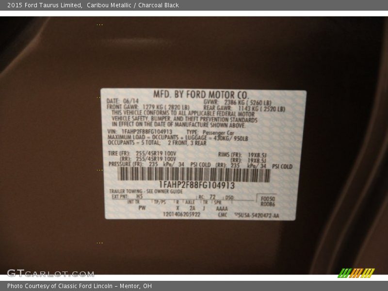 Caribou Metallic / Charcoal Black 2015 Ford Taurus Limited
