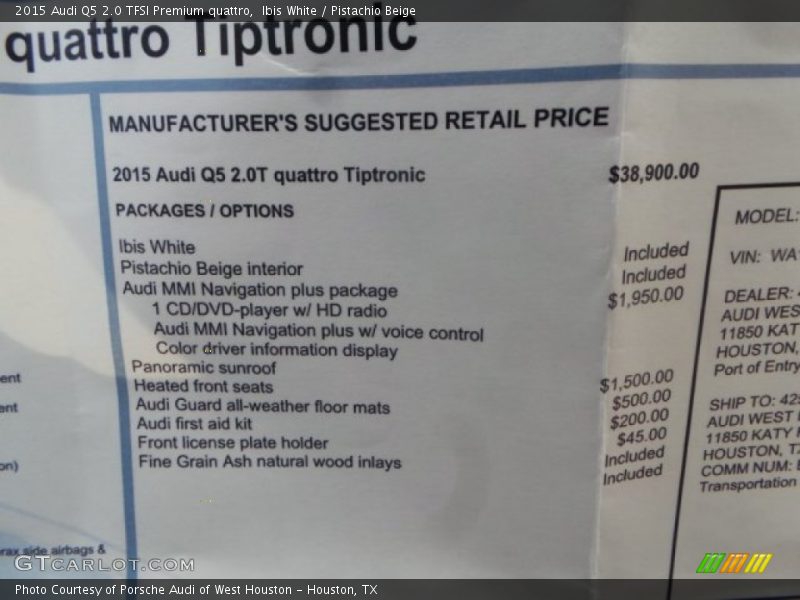 Ibis White / Pistachio Beige 2015 Audi Q5 2.0 TFSI Premium quattro