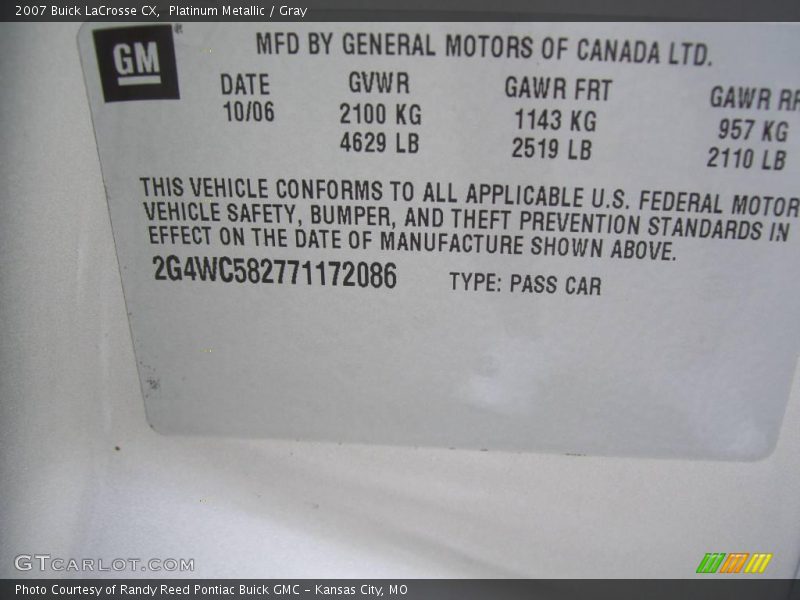 Platinum Metallic / Gray 2007 Buick LaCrosse CX