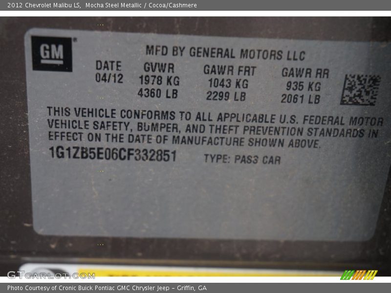 Mocha Steel Metallic / Cocoa/Cashmere 2012 Chevrolet Malibu LS