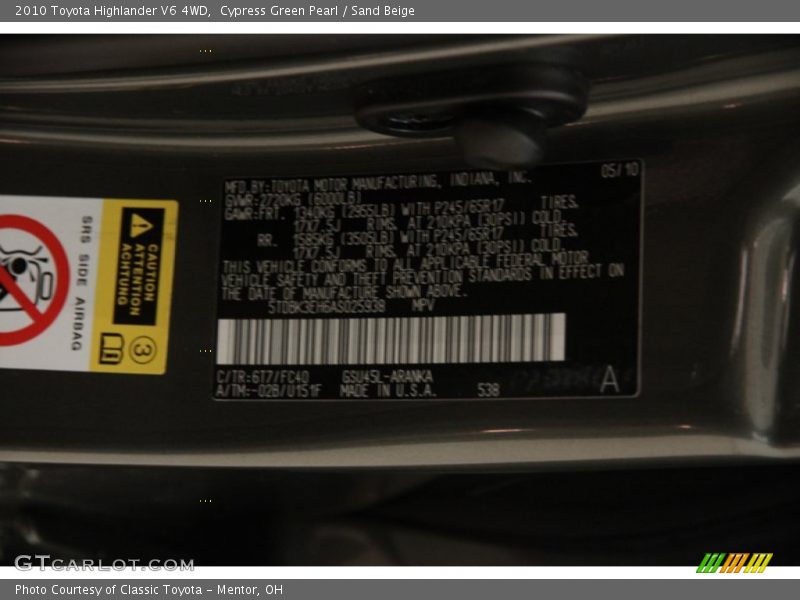Cypress Green Pearl / Sand Beige 2010 Toyota Highlander V6 4WD